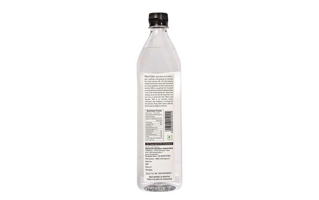 Max Care Cold Pressed Virgin Coconut Oil    Bottle  1 litre